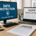 Illustration of GDPR data protection policies in a modern office