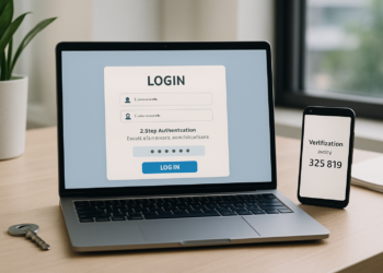 Illustration of double authentication process in modern workspace