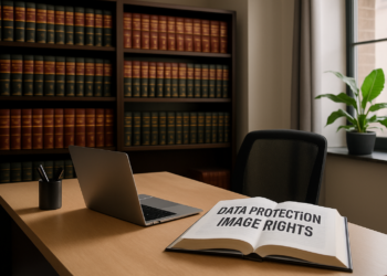 Book on data protection and right to image under RGPD in an office setting