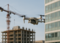 Drone capturing images at a construction site under RGPD regulations