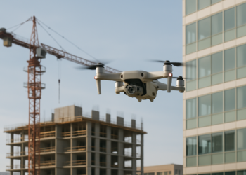 Drone capturing images at a construction site under RGPD regulations