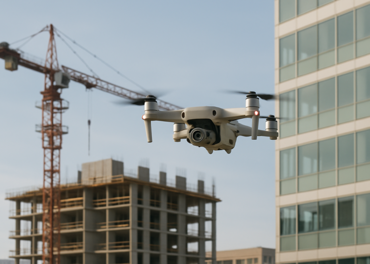 Drone capturing images at a construction site under RGPD regulations