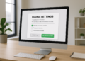 Illustration of cookie consent settings in a modern office environment