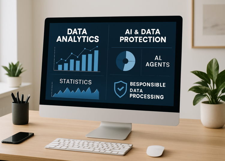 Illustration of AI agency and data protection responsibility in modern workspace