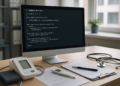 Photo of a modern workspace for medical software development related to GDPR.