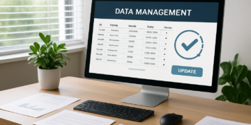 Interface d'un ordinateur sur la gestion des données dans un bureau moderne