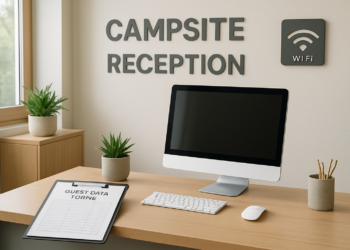 Modern campsite reception illustrating RGPD data management