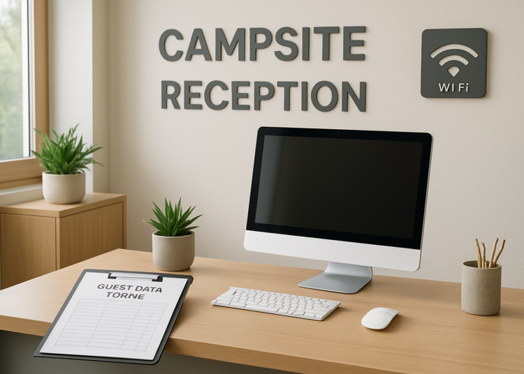 Modern campsite reception illustrating RGPD data management