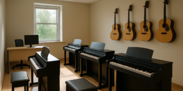 Classroom in a music school illustrating RGPD data handling for minors