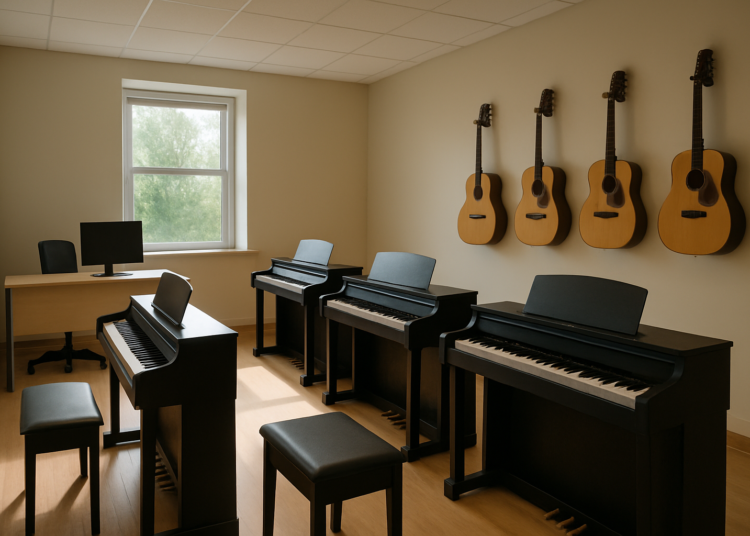 Classroom in a music school illustrating RGPD data handling for minors