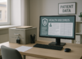 Modern healthcare office emphasizing RGPD patient data protection