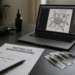 Tattoo studio workspace with customer allergy questionnaire and tattoo supplies