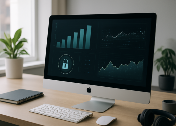 Illustration of AI on Mac focusing on data privacy with no people